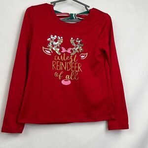 BTWEEN red long sleeve tee with sequins and saying EUC size 4